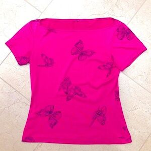 90s vintage 🦋 butterfly tee shirt in hot pink XS / S